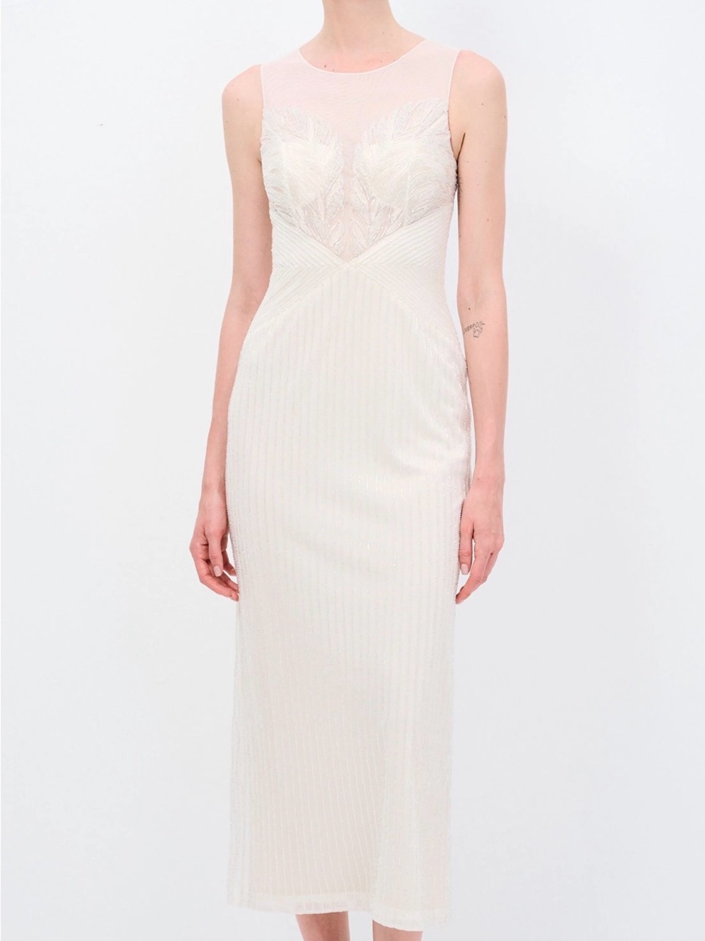 Sleeveless Ivory Lace-Detail Midi Dress